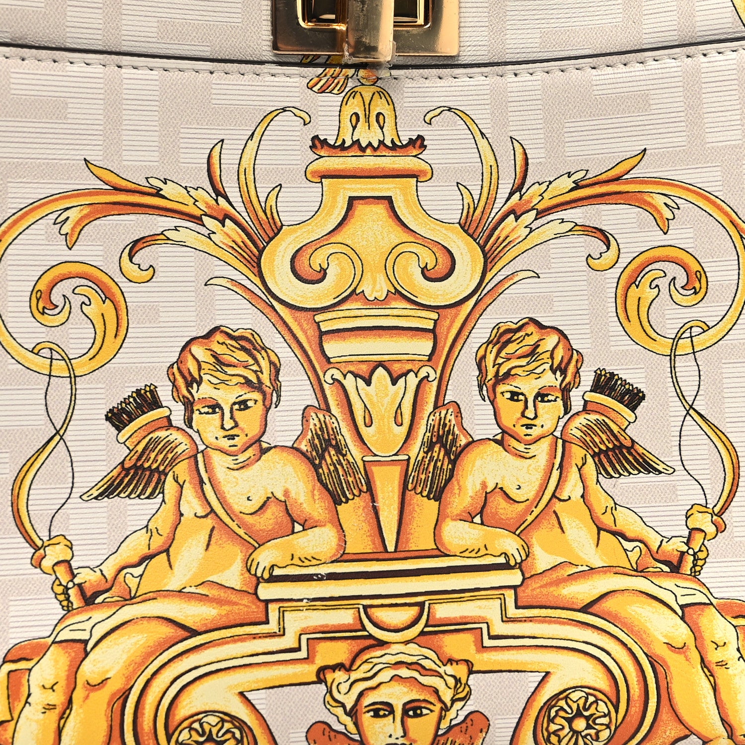 Fendi X VERSACE Vitello Seta Nappa Fendace FF Baroque Mini Peekaboo Iconic Satchel White Ice Gold 10 of 12