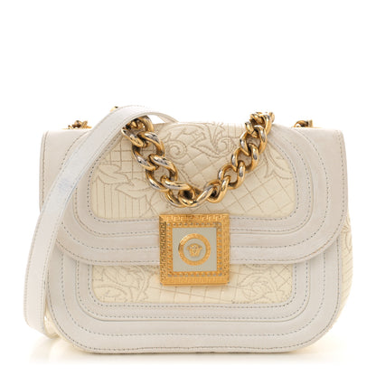 Versace Patent Quilted Medusa Chain Shoulder Bag White 1 of 17