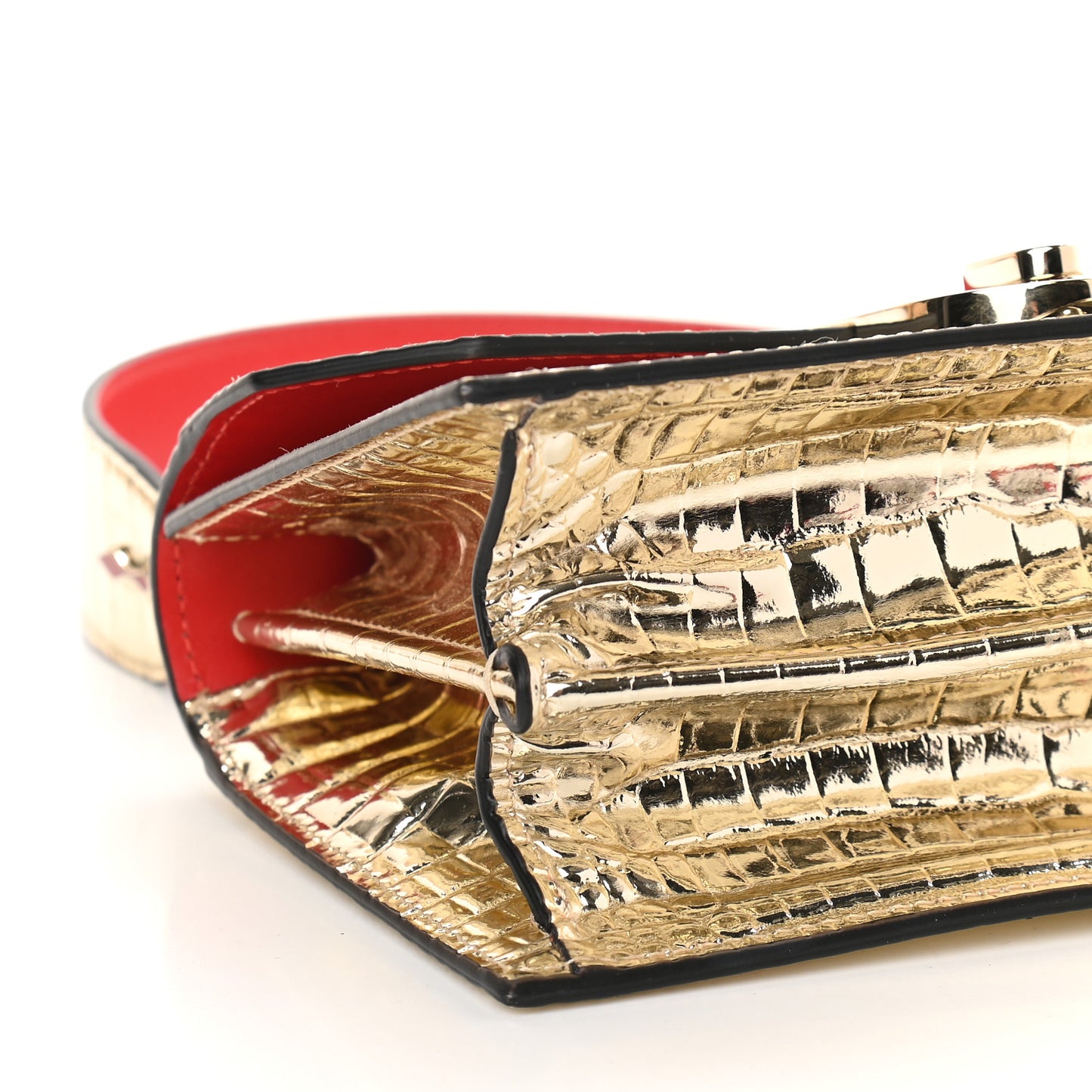 Metallic Calfskin Crocodile Embossed Mini Elisa Shoulder Bag Platine Gold