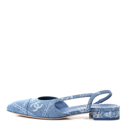 Chanel Denim Cap Toe CC Slingback Flats 38.5 Light Blue Multicolor 1 of 10