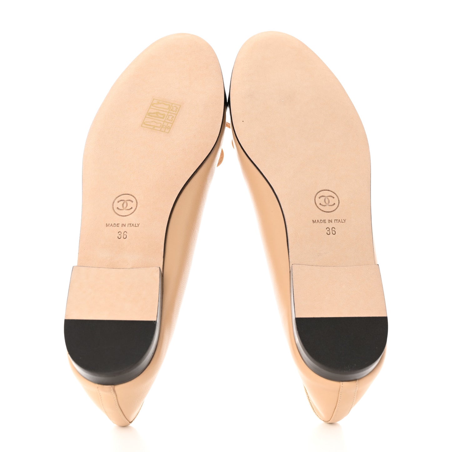 Lambskin Cap Toe CC Ballerina Flats 36 Beige Black