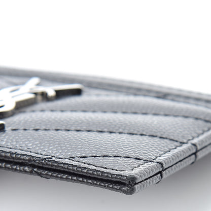 Saint Laurent Grain De Poudre Matelasse Chevron Monogram Credit Card Case Black 9 of 12
