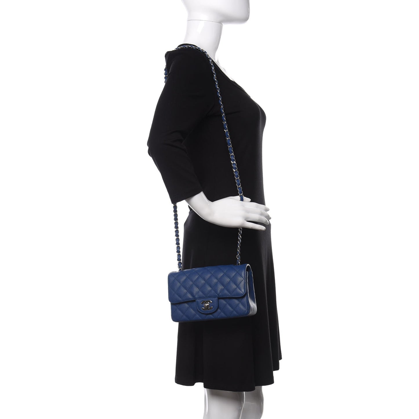 Caviar Quilted Mini Rectangular Flap Blue