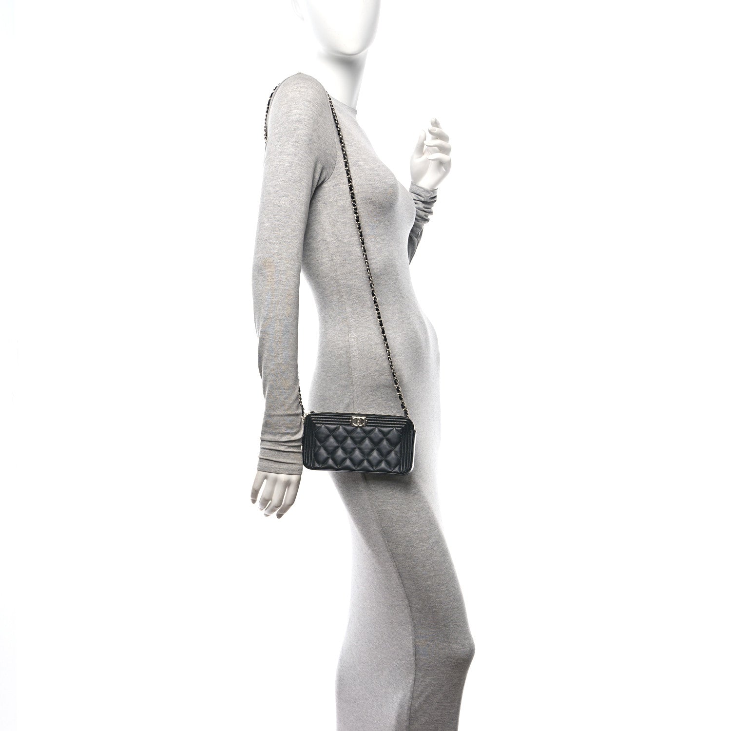 Chanel Lambskin Quilted Small Boy Clutch With Chain Black 3 of 10