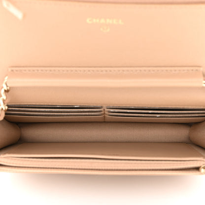 Chanel Caviar Quilted Crystal CC Wallet On Chain WOC Beige 5 of 13
