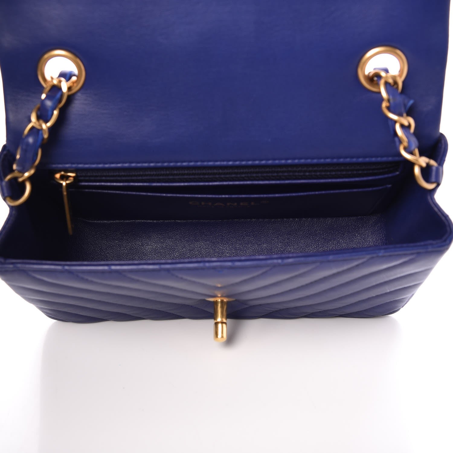 Chanel Lambskin Chevron Quilted Mini Rectangular Flap Blue 6 of 9