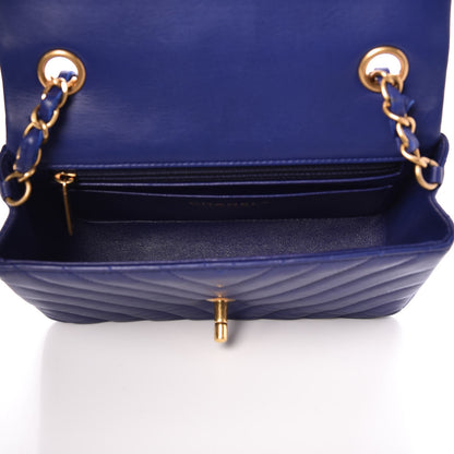 Chanel Lambskin Chevron Quilted Mini Rectangular Flap Blue 6 of 9