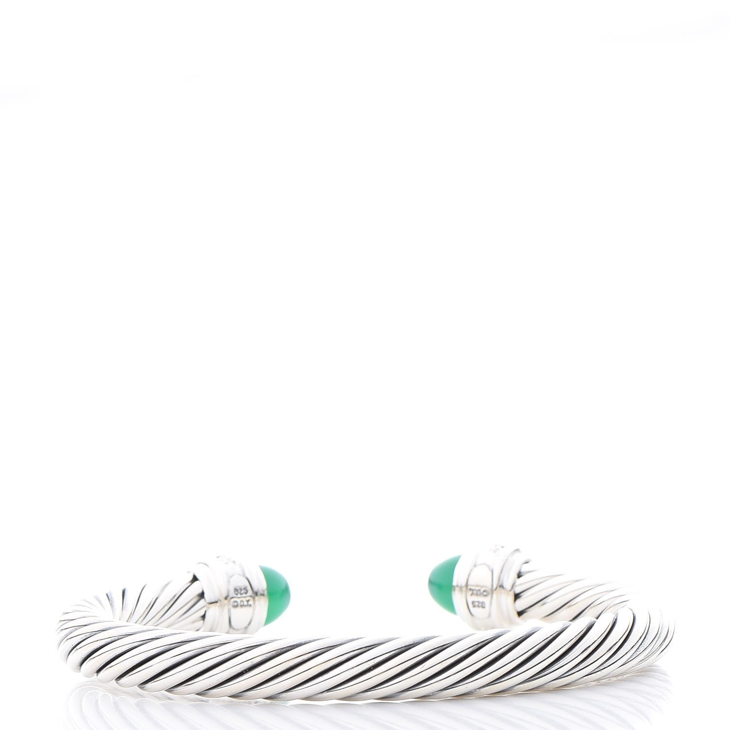 David Yurman Sterling Silver Diamond Green Onyx 7mm Cable Classics Bracelet 3 of 5