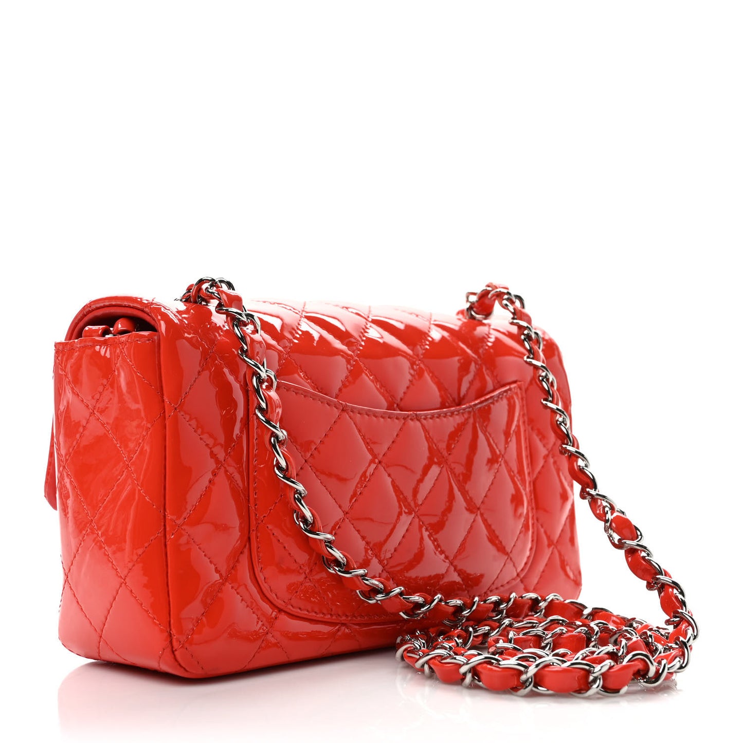 Patent Calfskin Quilted Mini Rectangular Flap Red