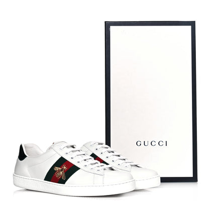 Gucci Miro Soft Calfskin Laminated Ayers Web Bee Embroidered Mens Ace Sneakers 8 White Red Flame Green 8 of 8