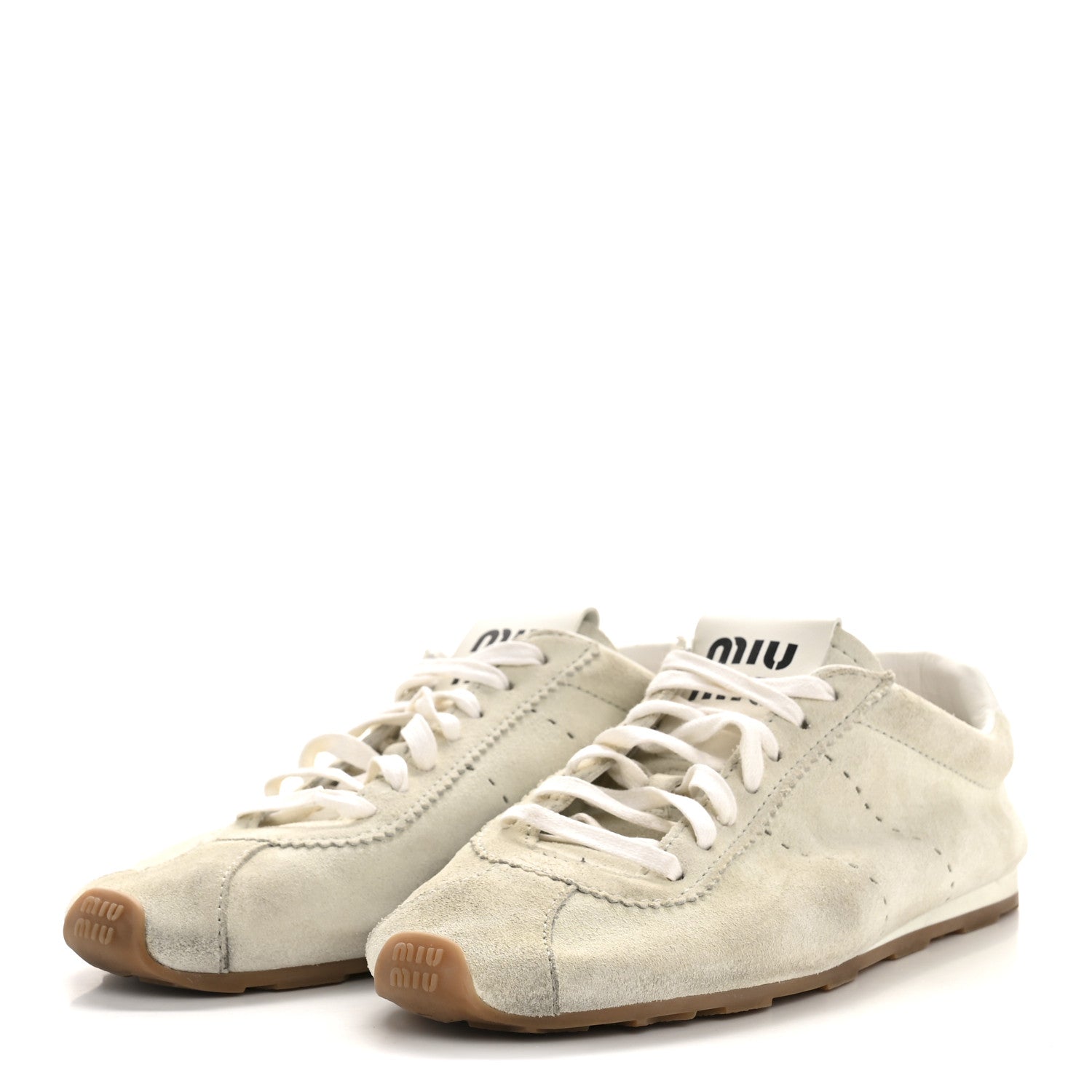 Miu Miu Bleached Suede Womens Plume Low Top Sneakers 39 White 4 of 8