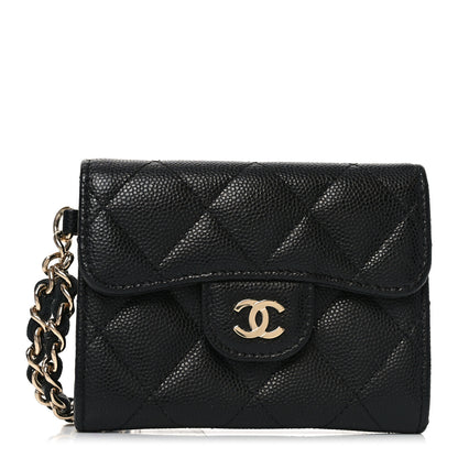 Chanel Caviar Quilted Flap Card Holder Chain Wristlet Black 1 of 8