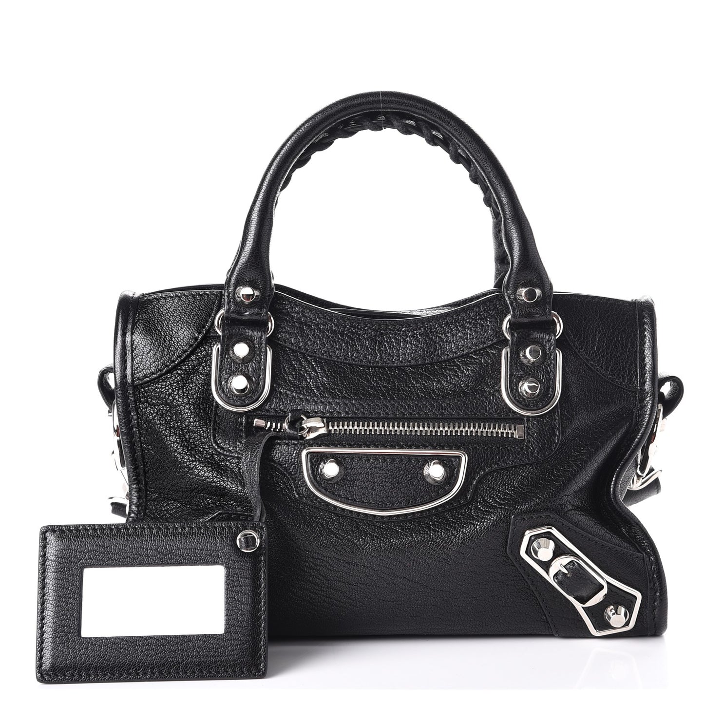 Chevre Silver Metallic Edge Hardware Mini City Black