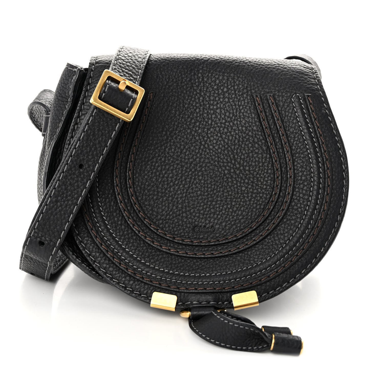 Grained Calfskin Small Marcie Saddle Bag Black