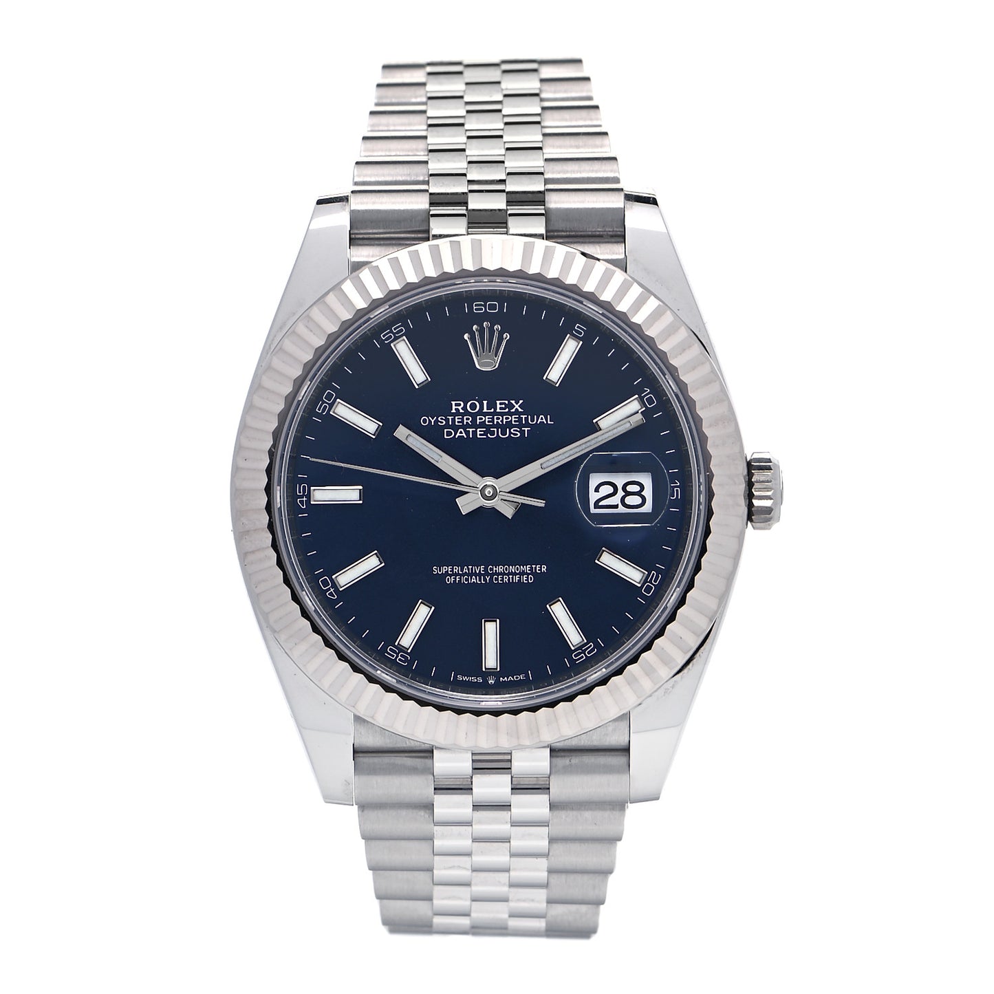 Stainless Steel 18K White Gold 41mm Oyster Perpetual Datejust Watch Bright Blue 126334