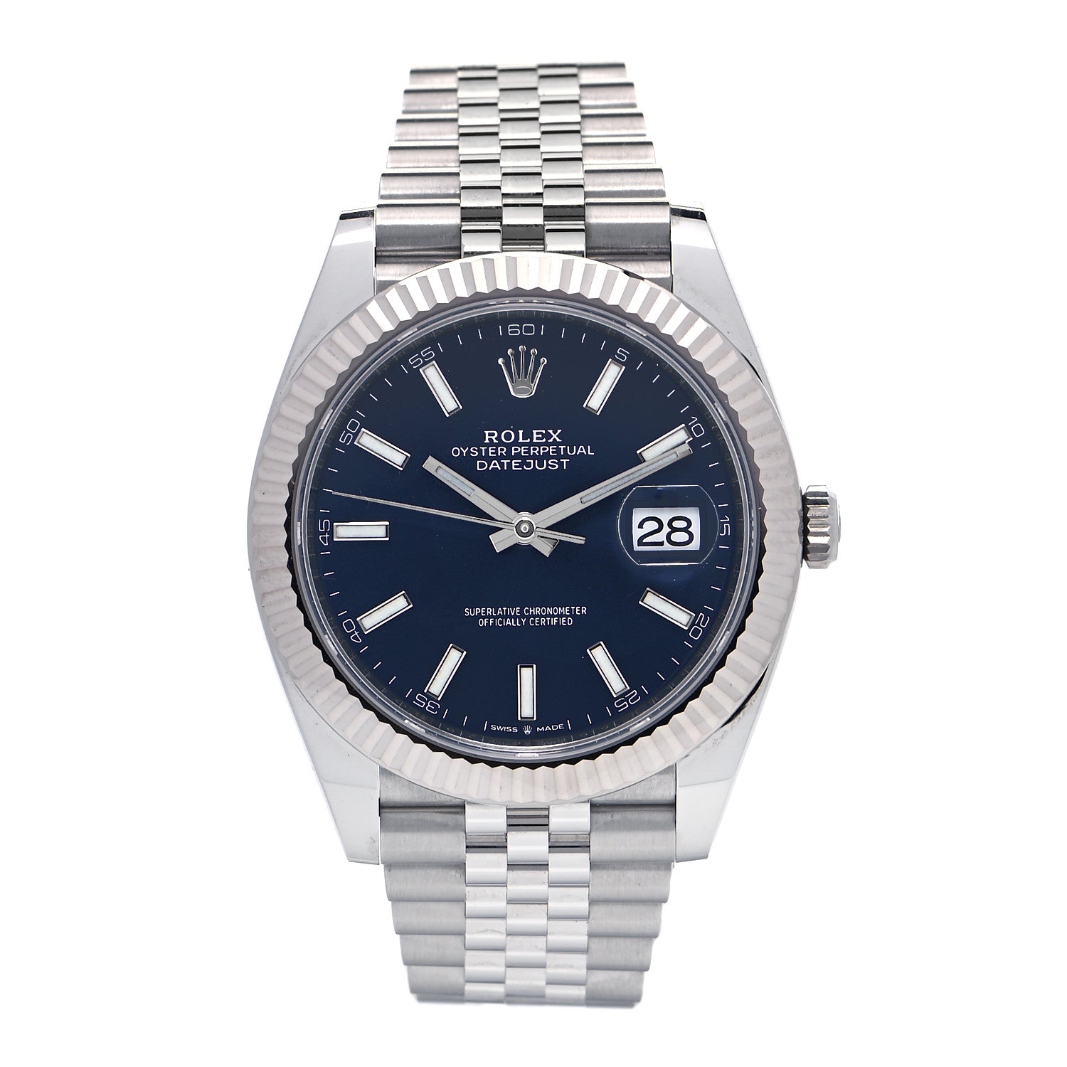 Rolex Stainless Steel 18K White Gold 41mm Oyster Perpetual Datejust Watch Bright Blue 126334 1 of 5