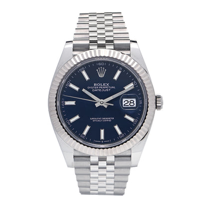 Rolex Stainless Steel 18K White Gold 41mm Oyster Perpetual Datejust Watch Bright Blue 126334 1 of 5