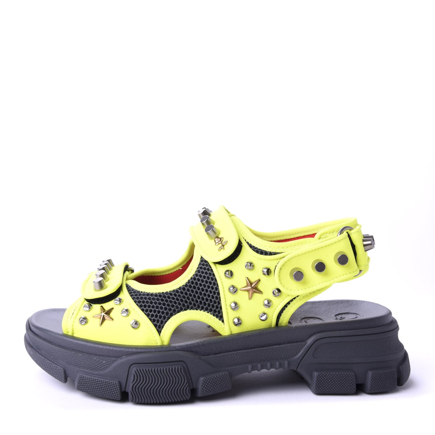 Technical Canvas Calfskin Studded Mens Aguru Sandals 7 Neon Yellow