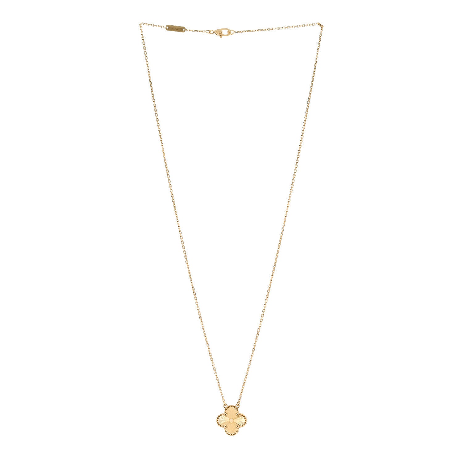 Van Cleef & Arpels 18K Yellow Gold Guilloche Vintage Alhambra Pendant Necklace 3 of 5