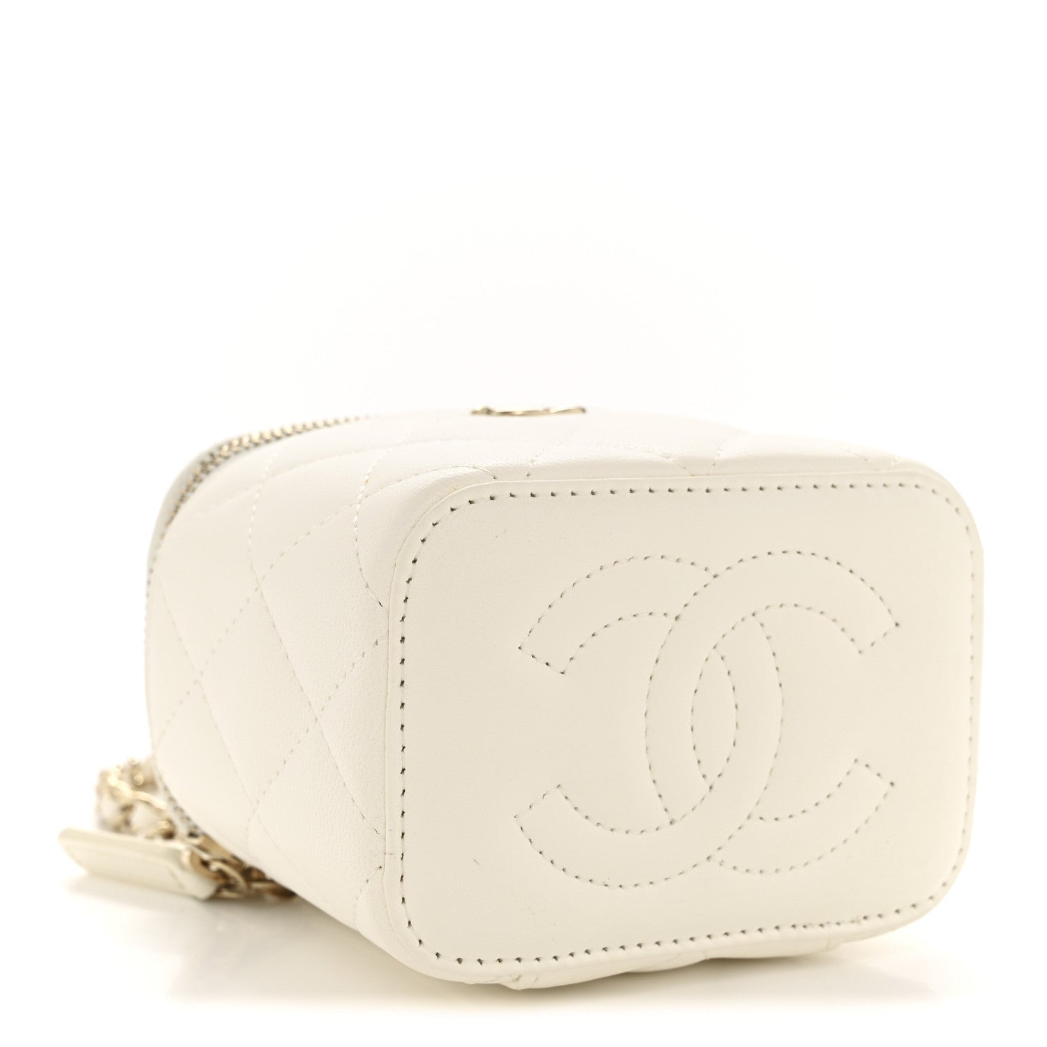 Chanel Lambskin Quilted Enamel Pearl Crush Mini Vanity Case With Chain White 4 of 12