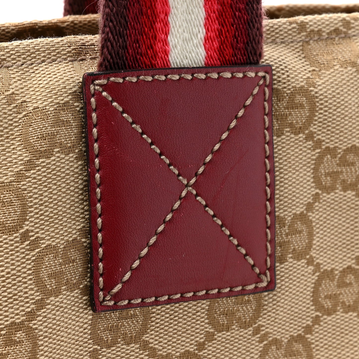 GG Monogram Large Web Handle Bucket Tote Red