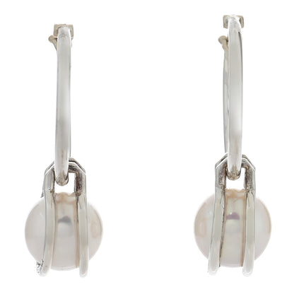 Tiffany Sterling Silver Cultured Pearl HardWear Hoop Earrings 1 of 5