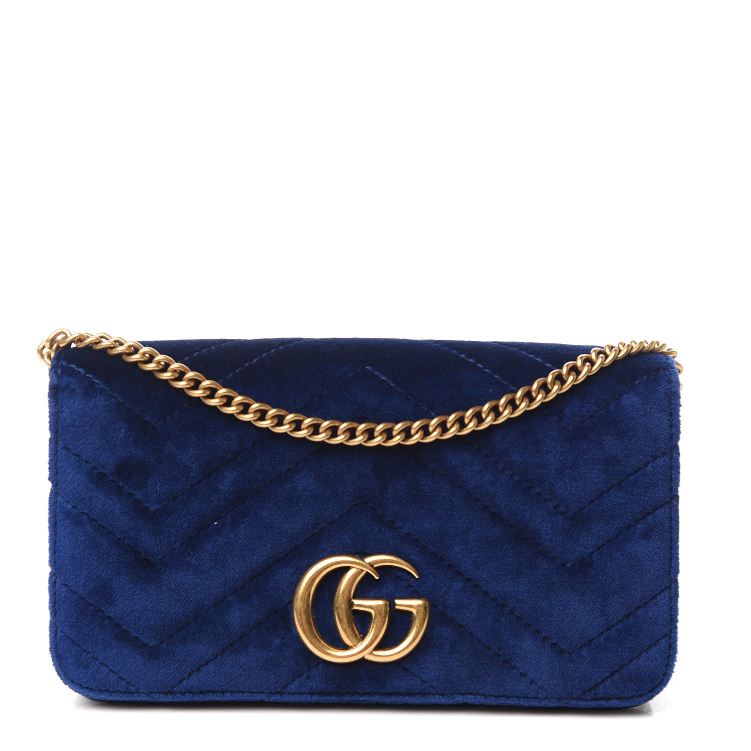 Gucci Velvet Matelasse GG Marmont Mini Bag Cobalt Blue 1 of 10