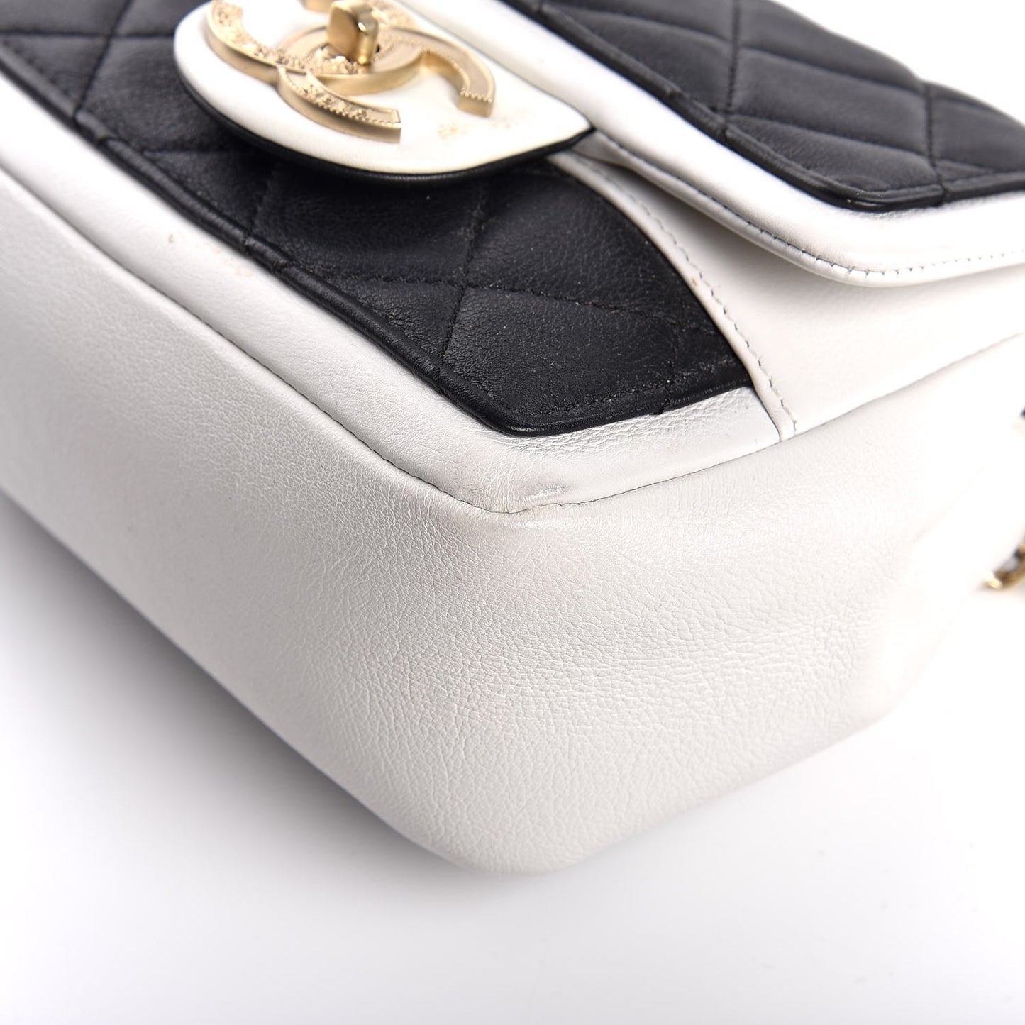 Calfskin Quilted Graphic Mini Flap Bag Black White