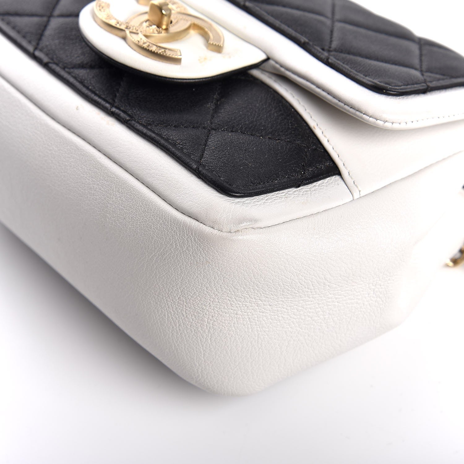 Chanel Calfskin Quilted Graphic Mini Flap Bag Black White 11 of 11