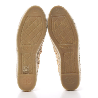 Chanel Raffia Fabric CC Espadrilles 38 Beige Black 5 of 10