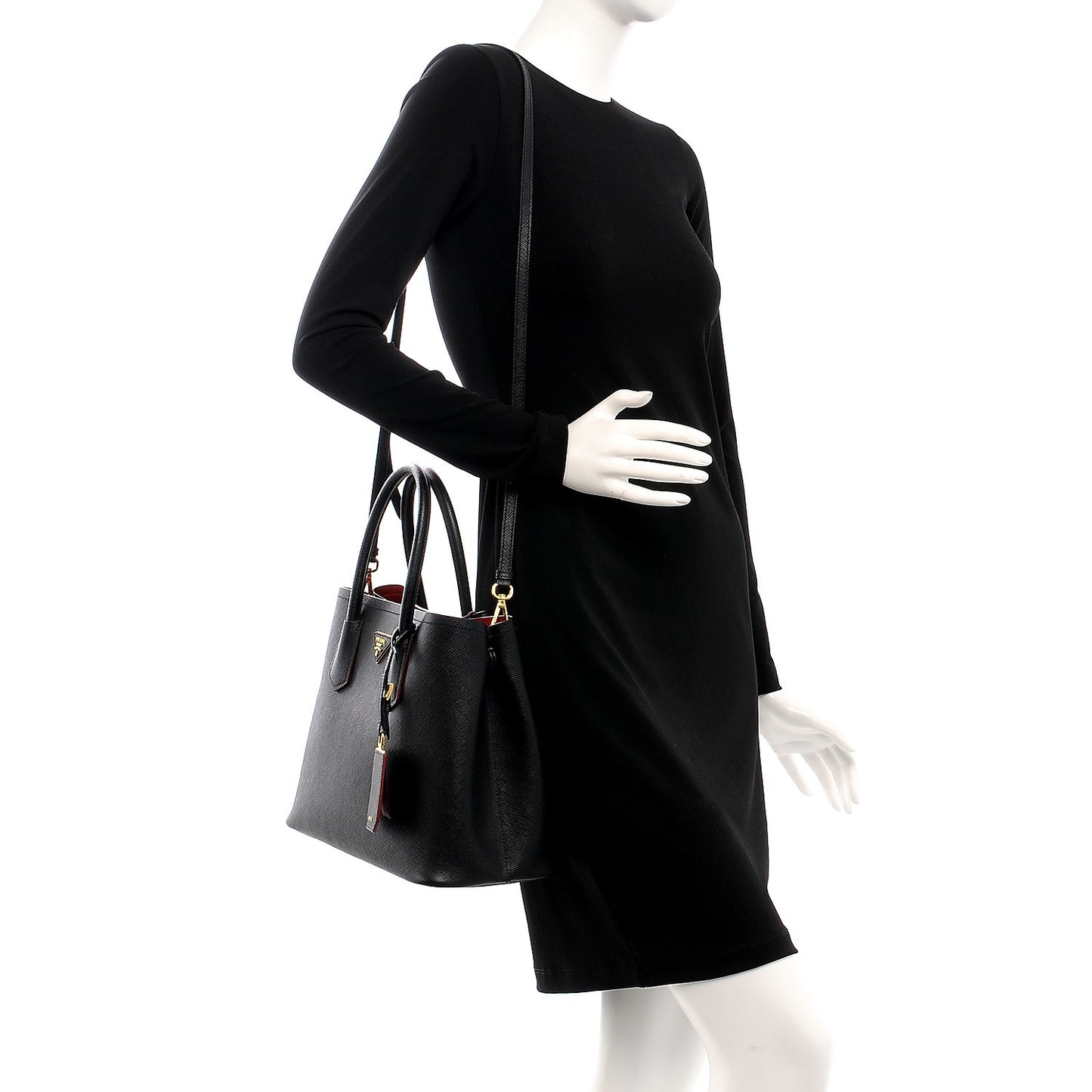 Saffiano Cuir Medium Double Bag Black Fuoco