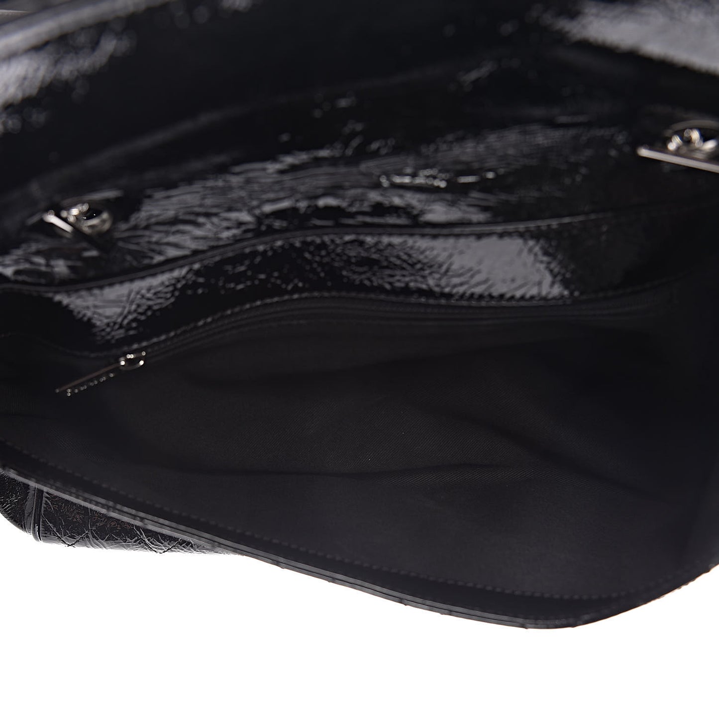 Distressed Patent Quilted Ritz Flap Bag Black