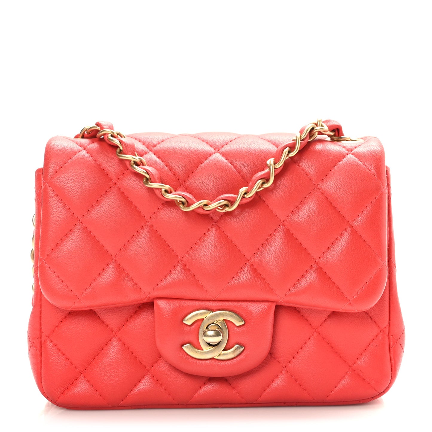 Lambskin Quilted Mini Square Flap Red