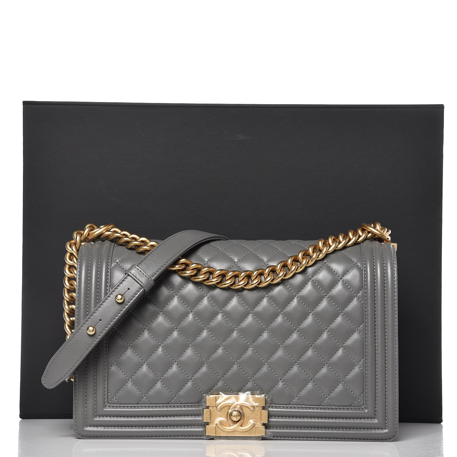 Chanel Lambskin Quilted New Medium Boy Flap Grey 7 of 8