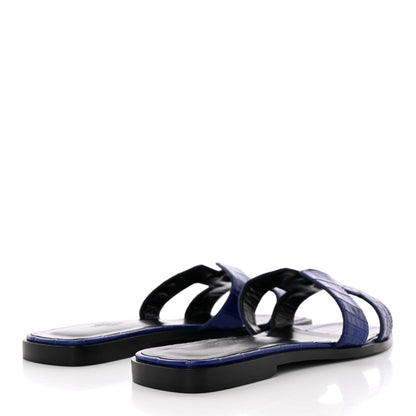 Hermes Shiny Alligator Oran Sandals 40 Bleu Electrique 4 of 10