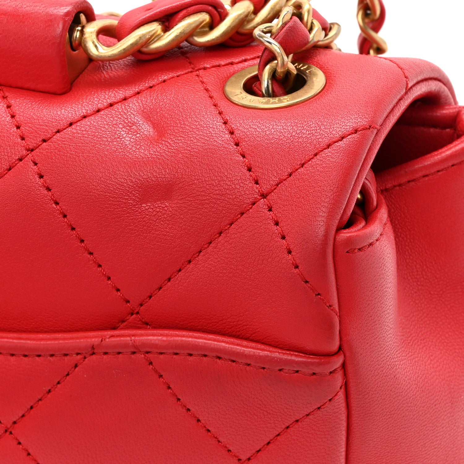 Chanel Lambskin Quilted Small Circular Handle Bag Brilliant Rouge 14 of 15