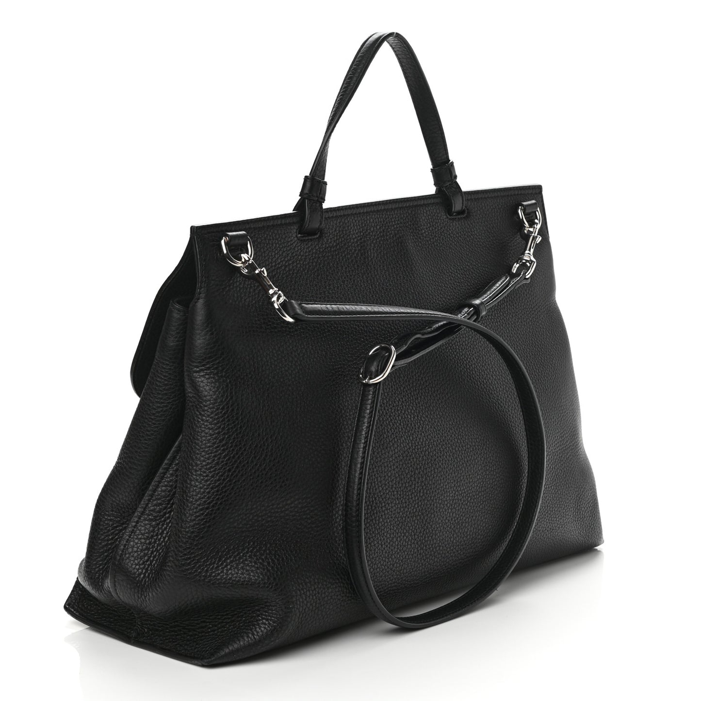 Pebbled Calfskin Large Bamboo Daily Top Handle Bag Black