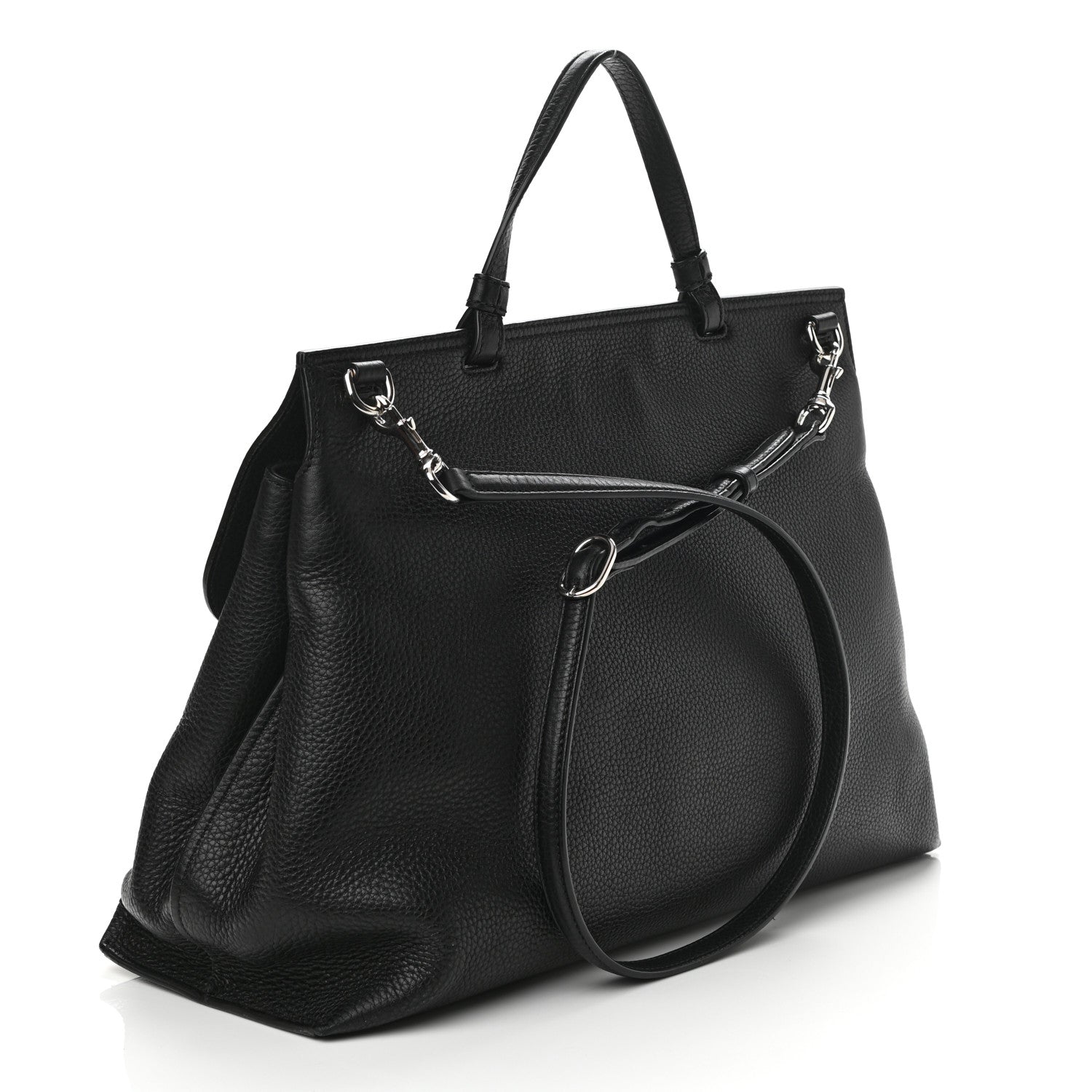 Gucci Pebbled Calfskin Large Bamboo Daily Top Handle Bag Black 3 of 17