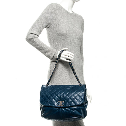 Chanel Shiny Lambskin Quilted Large Trianon Messenger Flap Marine 2 of 7