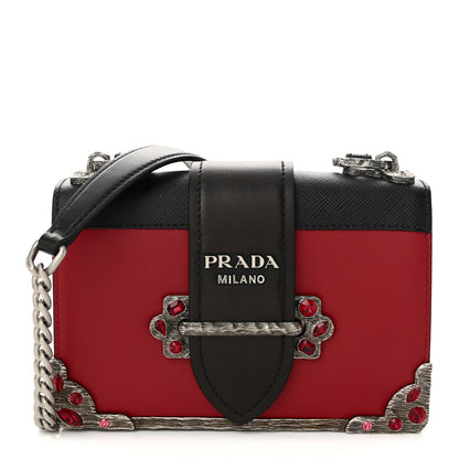 Prada City Calfskin Saffiano Crystal Cahier Bag Fuoco Black 1 of 10