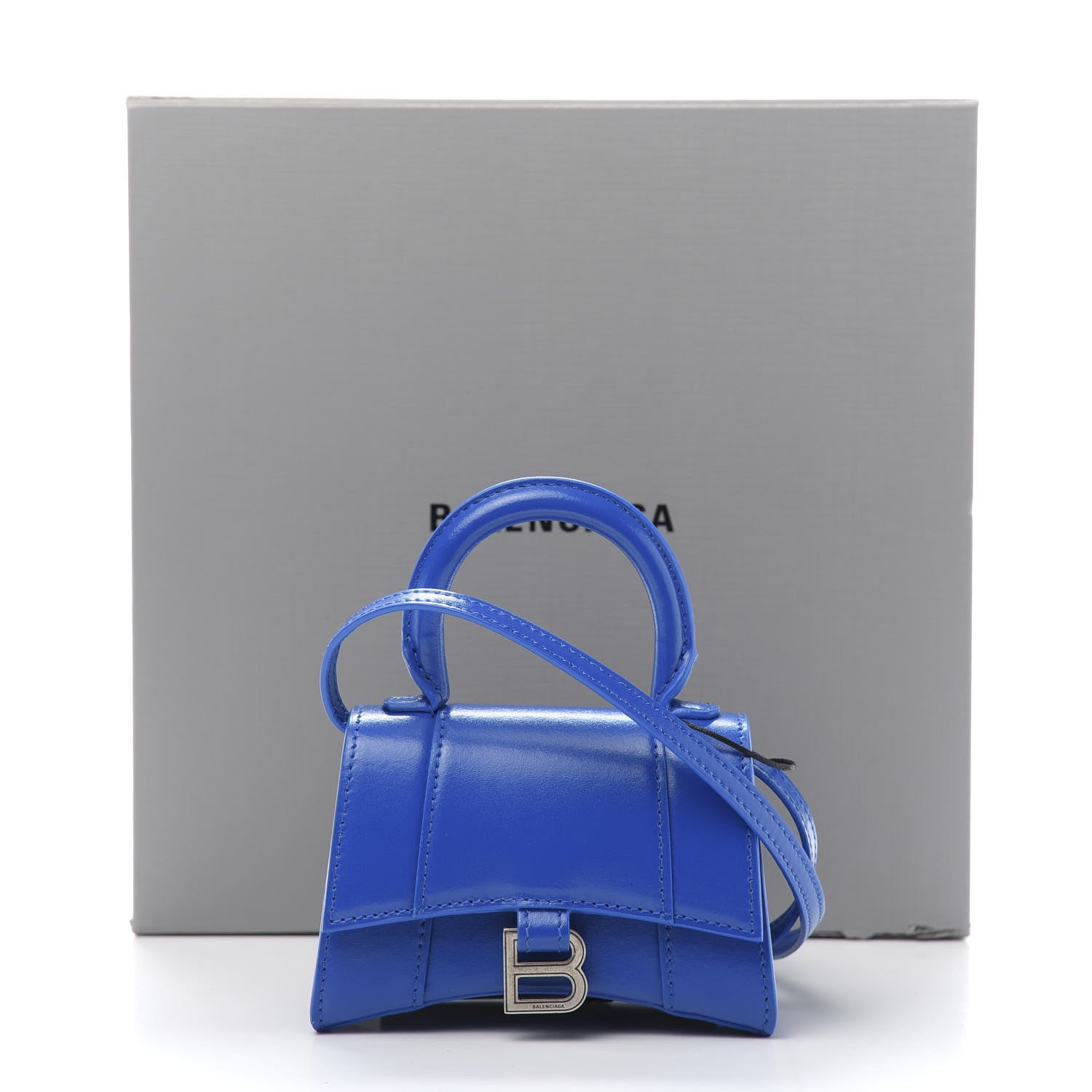 Balenciaga Shiny Box Calfskin Hourglass Top Handle Bag Mini Bleu 10 of 10