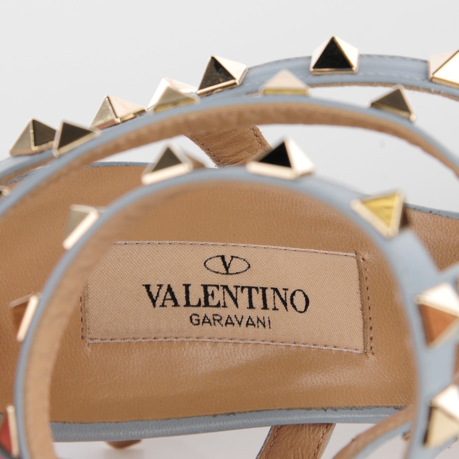 Valentino Garavani Calfskin Nappa Rockstud Ankle Strap 65mm Pumps 37.5 Water Sky 7 of 8
