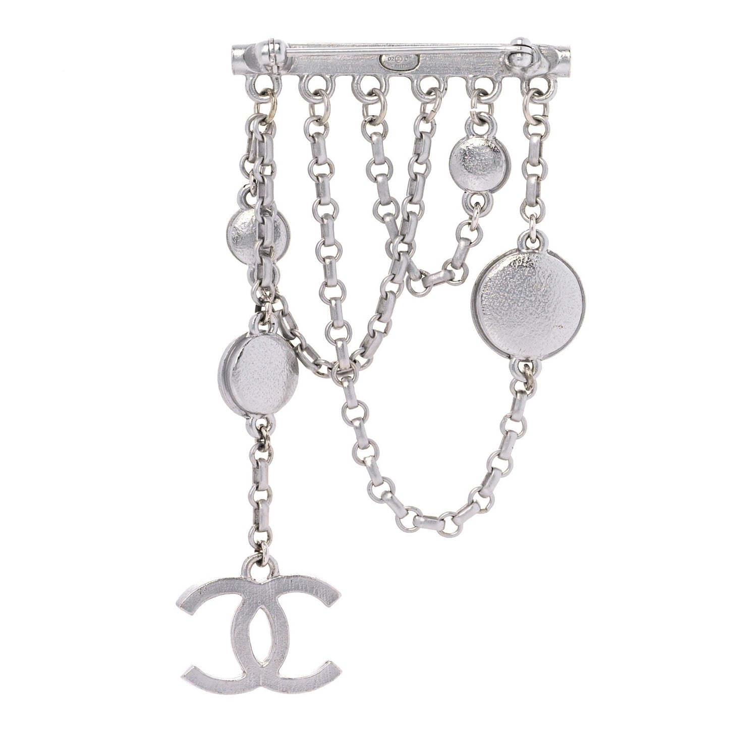 Crystal Chain Logo Brooch Silver