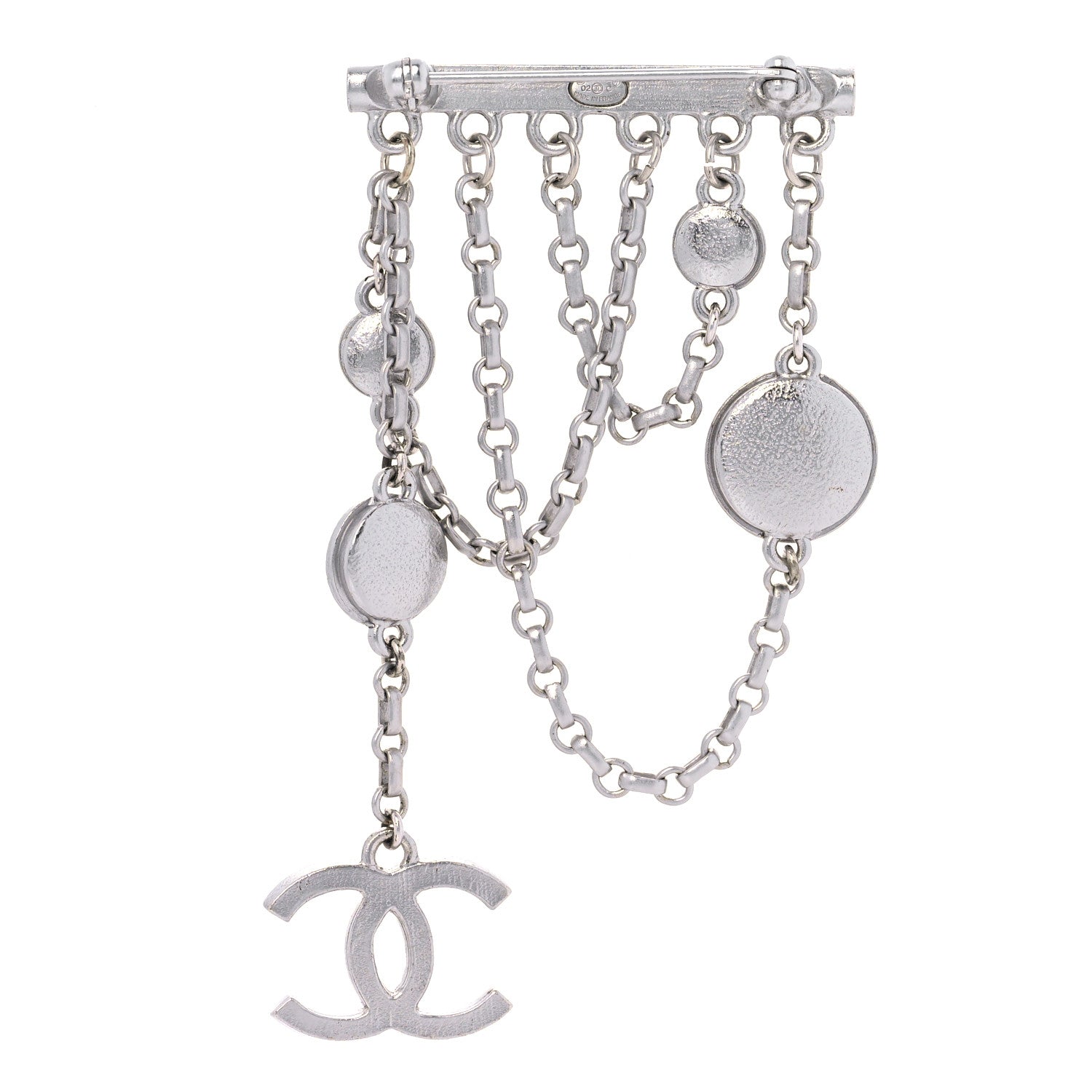 Chanel Crystal Chain Logo Brooch Silver 2 of 5