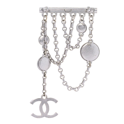 Chanel Crystal Chain Logo Brooch Silver 2 of 5