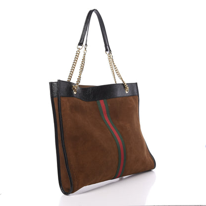 Gucci Suede Patent Large Rajah Chain Tote Nocciola Black 3 of 12