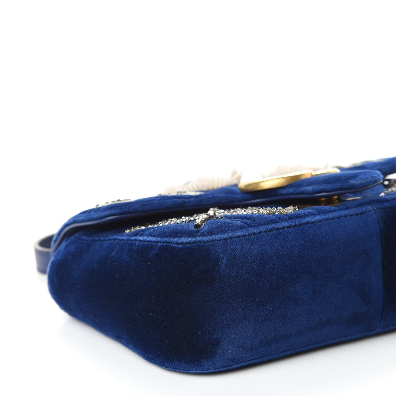 Gucci Velvet Matelasse Embroidered Mini GG Marmont Shoulder Bag Cobalt Blue 6 of 13