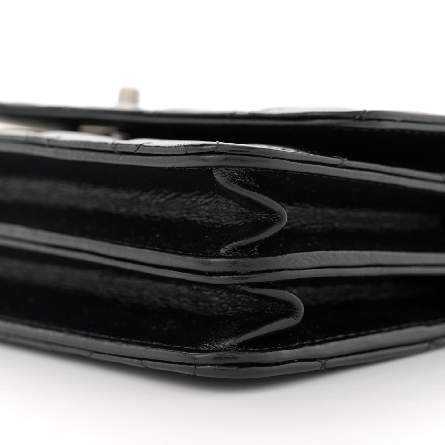 Shiny Crumpled Calfskin Crystal Quilted Precious Handle Clutch With Chain Black