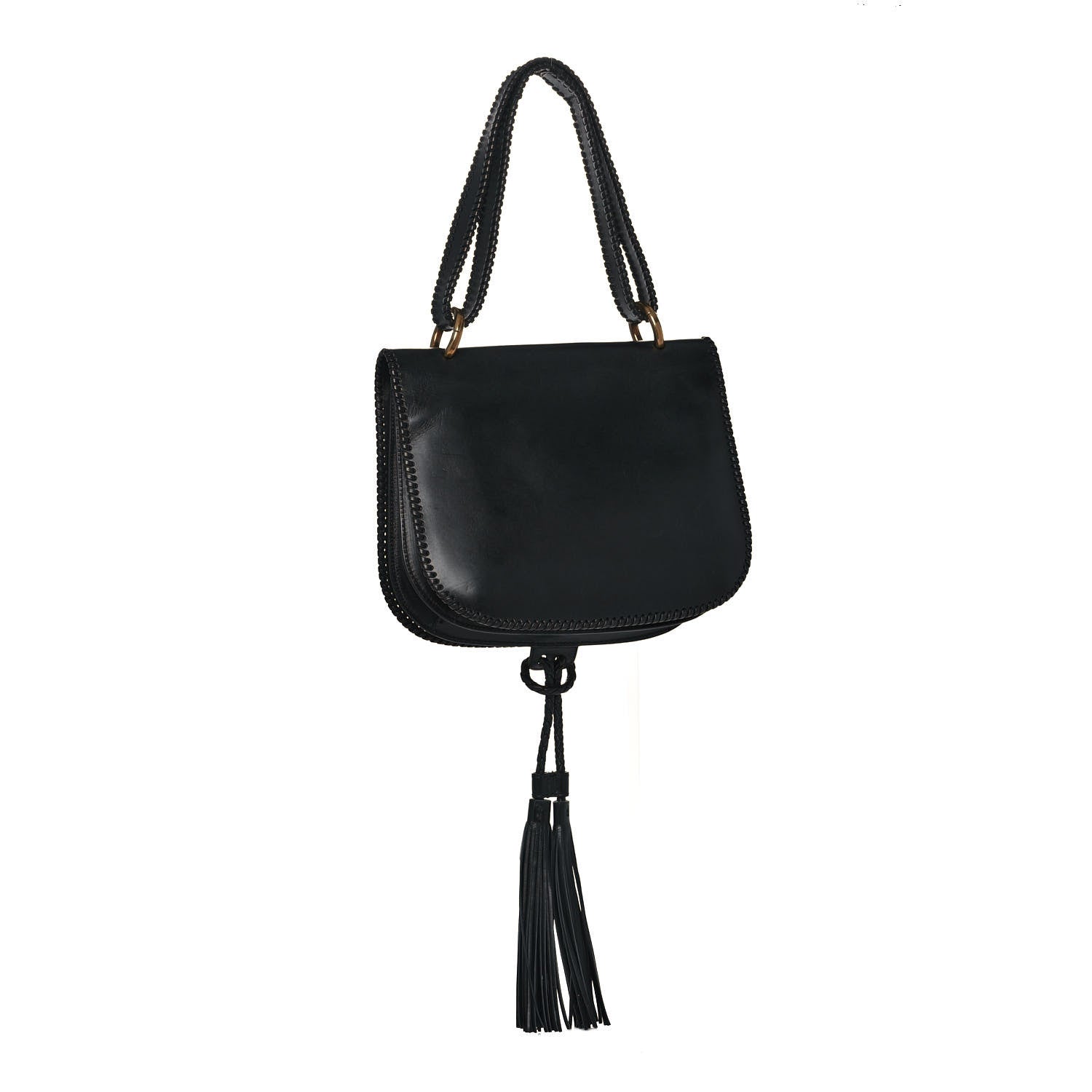 Salvatore Ferragamo Calfskin Whipstitch Kamelia Shoulder Bag Black 3 of 14