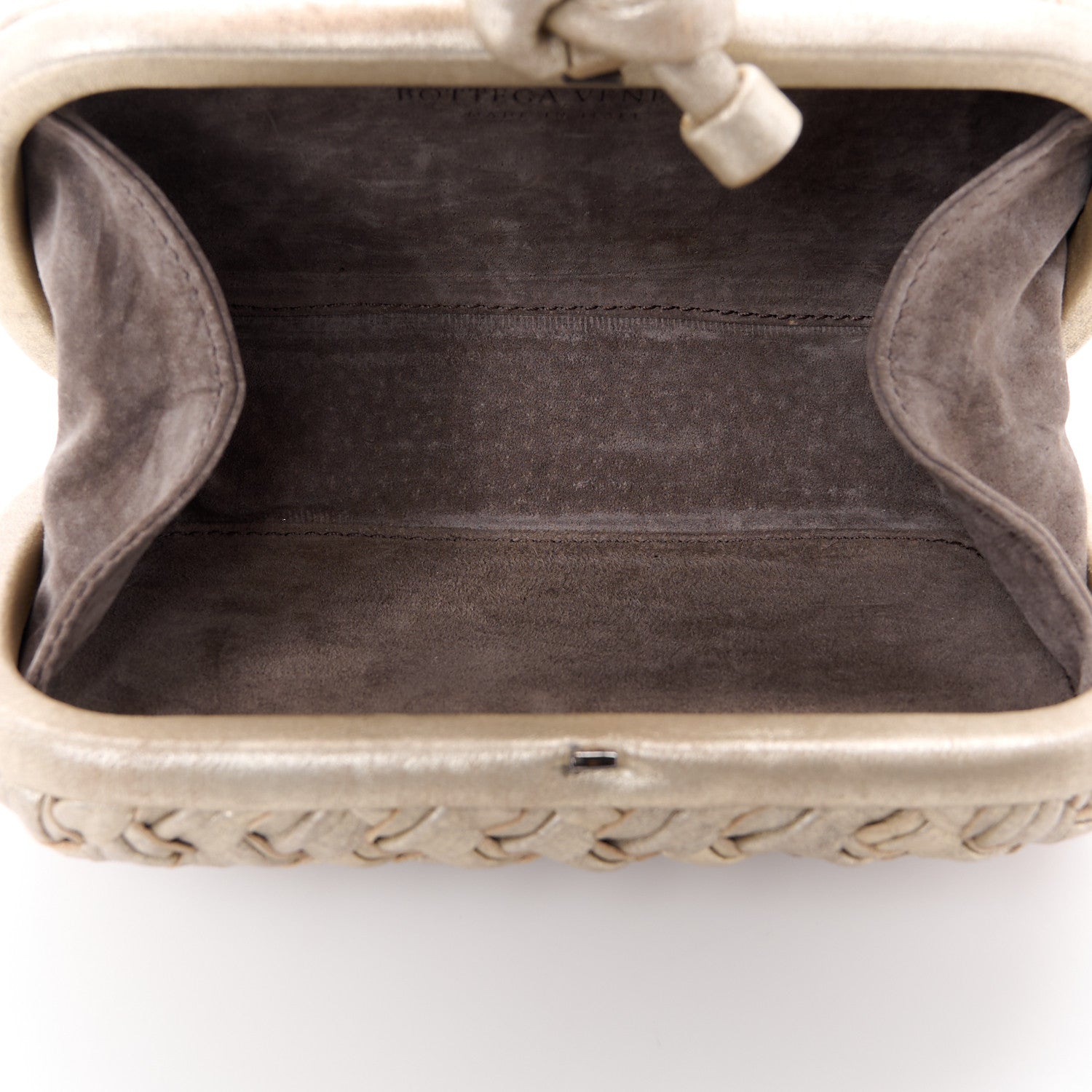 Bottega Veneta Metallic Nappa Intrecciato Distressed Knot Clutch Beige 5 of 10